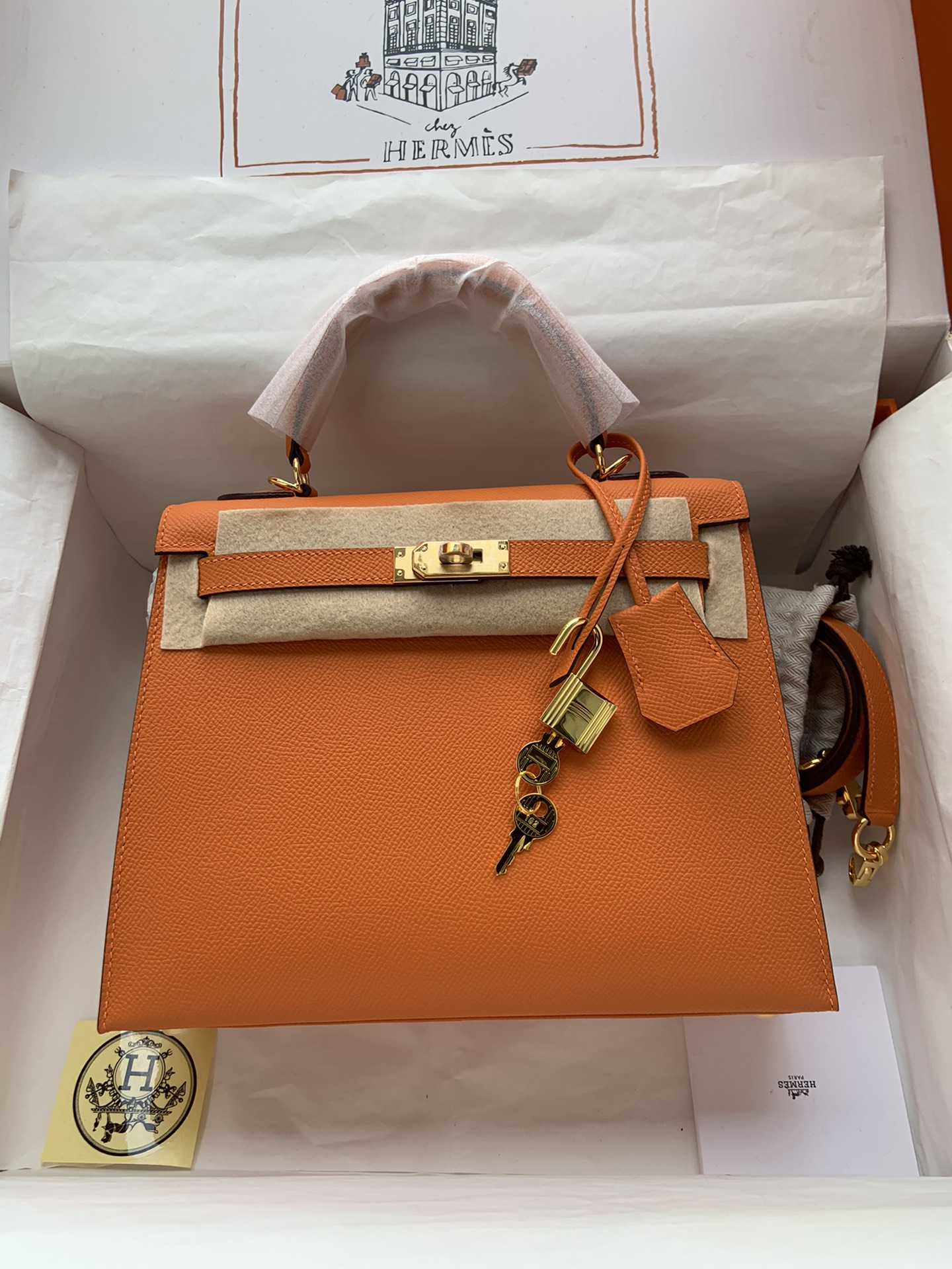 Hermes Kelly 25cm Handbag Shoulder Bag in Orange Epsom Leather